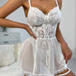 Sexy Lace Tie-Up Design See-Through Low-Cut Suspender Nightdress