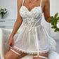 Sexy Lace Tie-Up Design See-Through Low-Cut Suspender Nightdress