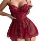 Sexy Lace Tie-Up Design See-Through Low-Cut Suspender Nightdress