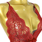 Deep V Sexy Translucent Floral Lace Cross-Back Open Crotch Design One-Piece Pajamas