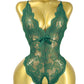 Deep V Sexy Translucent Floral Lace Cross-Back Open Crotch Design One-Piece Pajamas