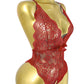 Deep V Sexy Translucent Floral Lace Cross-Back Open Crotch Design One-Piece Pajamas