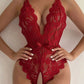 Deep V Sexy Translucent Floral Lace Cross-Back Open Crotch Design One-Piece Pajamas