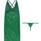 Women's Sexy Lace Satin V Neck Adjustable Straps Backless Nightdress with Thong