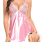 Women's Sexy Lace Satin V Neck Adjustable Straps Backless Nightdress with Thong