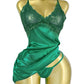 Women's Sexy Lace Satin V Neck Adjustable Straps Backless Nightdress with Thong