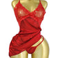 Women's Sexy Lace Satin V Neck Adjustable Straps Backless Nightdress with Thong