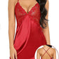 Women's Sexy Lace Satin V Neck Adjustable Straps Backless Nightdress with Thong
