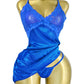Women's Sexy Lace Satin V Neck Adjustable Straps Backless Nightdress with Thong