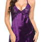 Women's Sexy Lace Satin V Neck Adjustable Straps Backless Nightdress with Thong