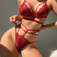 Women's Floral Lace Sexy Adjustable Strap Bra and Thong Set