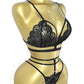 Women's Floral Lace Sexy Adjustable Strap Bra and Thong Set
