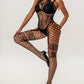 Sexy Halterneck Jacquard Lace Hollow See-Through Fishnet Stockings One-Piece Pajamas