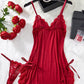 Sexy Bow Decorated Contrast Lace Suspender Nightdress Nightdress and Thong Set