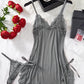 Sexy Bow Decorated Contrast Lace Suspender Nightdress Nightdress and Thong Set