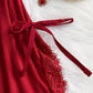 Sexy Bow Decorated Contrast Lace Suspender Nightdress Nightdress and Thong Set