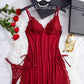 Sexy Bow Decorated Contrast Lace Suspender Nightdress Nightdress and Thong Set