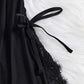 Sexy Bow Decorated Contrast Lace Suspender Nightdress Nightdress and Thong Set