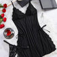 Sexy Bow Decorated Contrast Lace Suspender Nightdress Nightdress and Thong Set