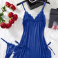 Sexy Bow Decorated Contrast Lace Suspender Nightdress Nightdress and Thong Set