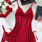 Sexy Bow Decorated Contrast Lace Suspender Nightdress Nightdress and Thong Set