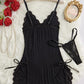 Sexy Bow Decorated Contrast Lace Suspender Nightdress Nightdress and Thong Set