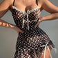 Sexy Polka Dot Lace Sheer Sling Nightdress and Thong Set