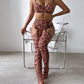 Sexy Leopard Push-Up Bra Underwear Thong Set With Stockings and Choker 6 Pieces Set