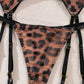 Sexy Leopard Push-Up Bra Underwear Thong Set With Stockings and Choker 6 Pieces Set