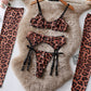 Sexy Leopard Push-Up Bra Underwear Thong Set With Stockings and Choker 6 Pieces Set