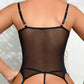 Sexy Lace Hollow Straps Thin Bra Thong and Stockings Three-Piece Set