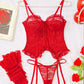 Sexy Lace Hollow Straps Thin Bra Thong and Stockings Three-Piece Set