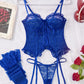 Sexy Lace Hollow Straps Thin Bra Thong and Stockings Three-Piece Set
