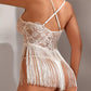 Sexy Deep V Lace Tassel Suspender Dress and Thong Pajama Set