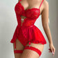 Sexy Lace Hollow Heart-Shaped Decoration Detachable Waist Seal One-Piece Pajamas Two-Piece Set