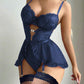 Sexy Lace Hollow Heart-Shaped Decoration Detachable Waist Seal One-Piece Pajamas Two-Piece Set