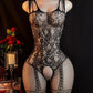 Women's Sexy Open Crotch Jacquard Fishnet Stockings Bodysuit
