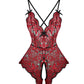 Sexy Flower Lace Deep V Neck Open Crotch Suspender Bodysuit