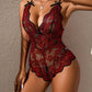 Sexy Flower Lace Deep V Neck Open Crotch Suspender Bodysuit