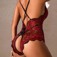 Sexy Flower Lace Deep V Neck Open Crotch Suspender Bodysuit