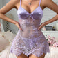 Sexy Silk Lace Sheer Slip Dress and Thong Set