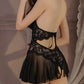Sexy Lace Halterneck Open Crotch Backless One-Piece Pajamas