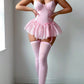 Sexy Floral Lace Low Cut Suspender Babydoll Dress with Garter Stockings