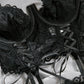 Sexy Lace Low-Cut Gathered String Bra and Thong Pajamas Set