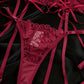 Sexy Lace Low-Cut Gathered String Bra and Thong Pajamas Set