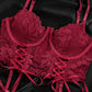 Sexy Lace Low-Cut Gathered String Bra and Thong Pajamas Set