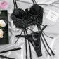 Sexy Lace Low-Cut Gathered String Bra and Thong Pajamas Set