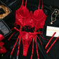 Sexy Lace Low-Cut Gathered String Bra and Thong Pajamas Set