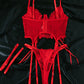 Sexy Lace Low-Cut Gathered String Bra and Thong Pajamas Set