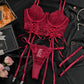 Sexy Lace Low-Cut Gathered String Bra and Thong Pajamas Set